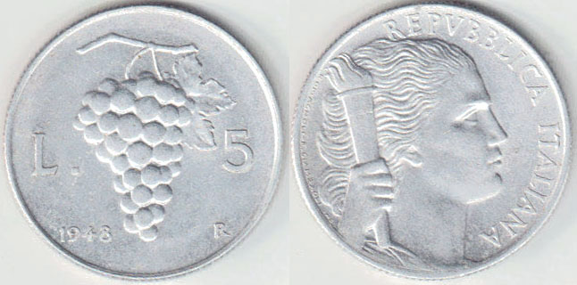 1948 Italy 5 Lire (gEF) A000580